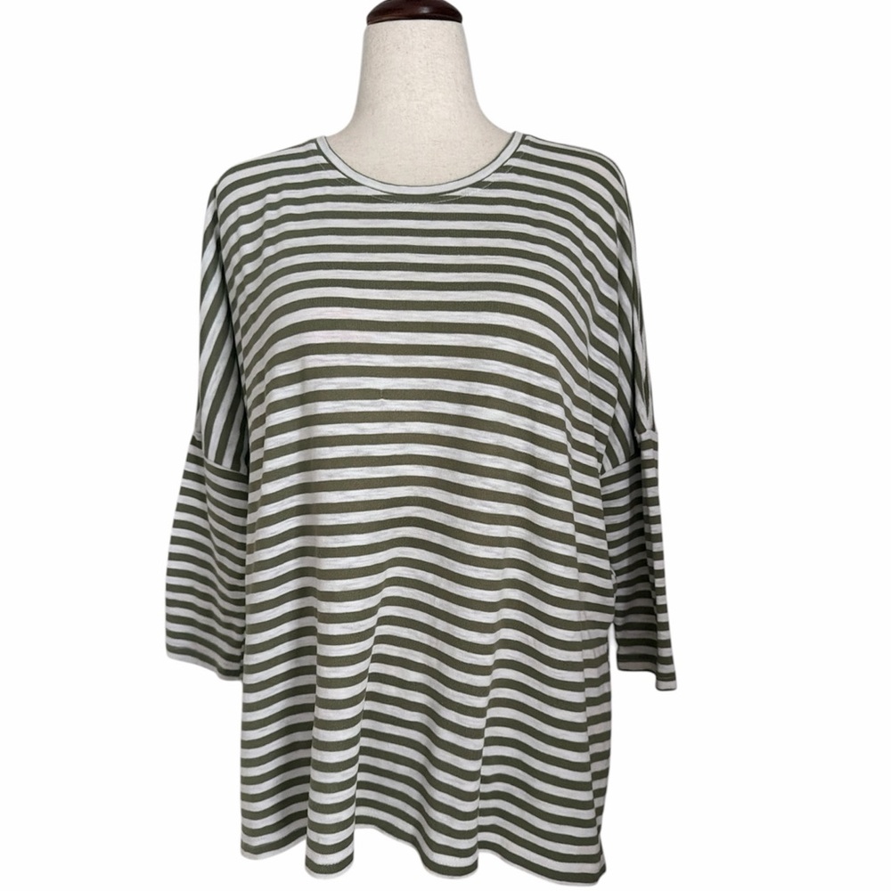 Mersea Striped Oversized Top Green White Boat Neck Relaxed Tunic Cotton Blend